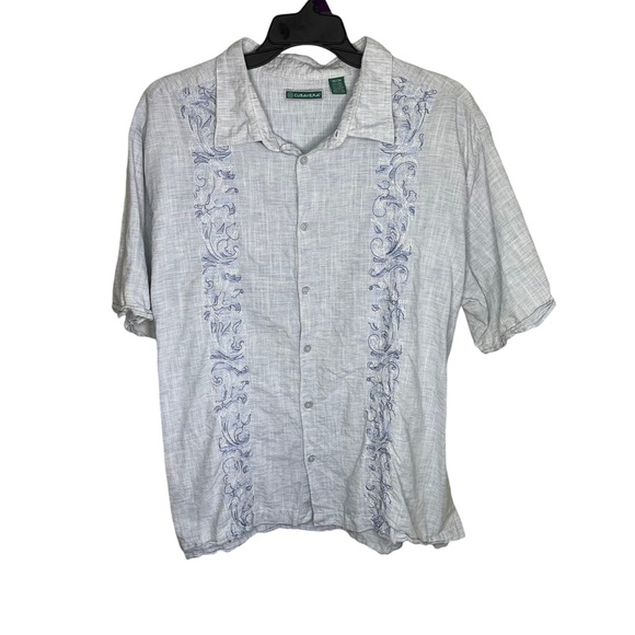 Cubavera Other - Cubavera Hawaiian Shirt Men’s 3XL Blue Embroidery 100% Linen Button Up Aloha